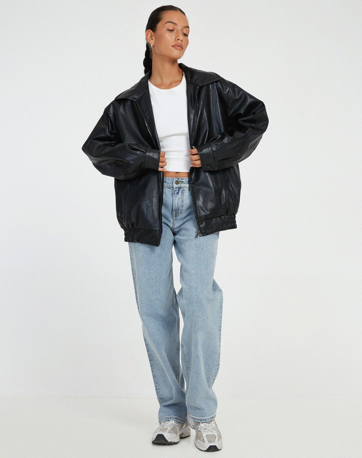Oversized Leather-Look Bomber Jacket