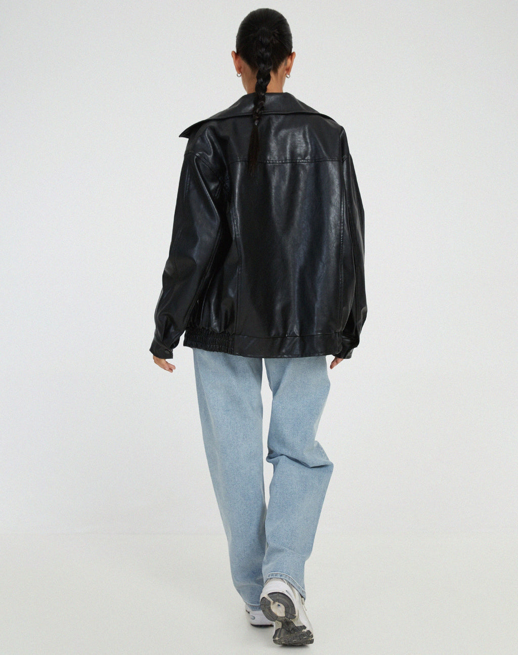 Oversized Leather-Look Bomber Jacket