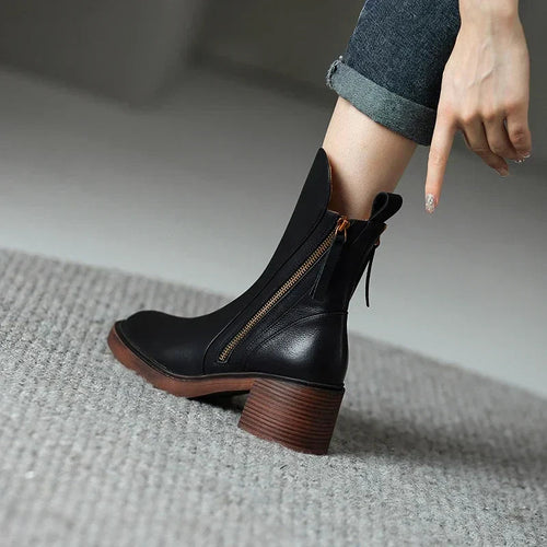 Black Zip-Up Block Heel Ankle Boots for Women 1