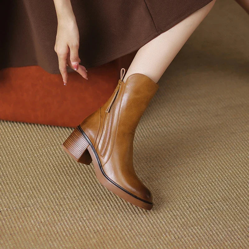 Black Zip-Up Block Heel Ankle Boots for Women 3