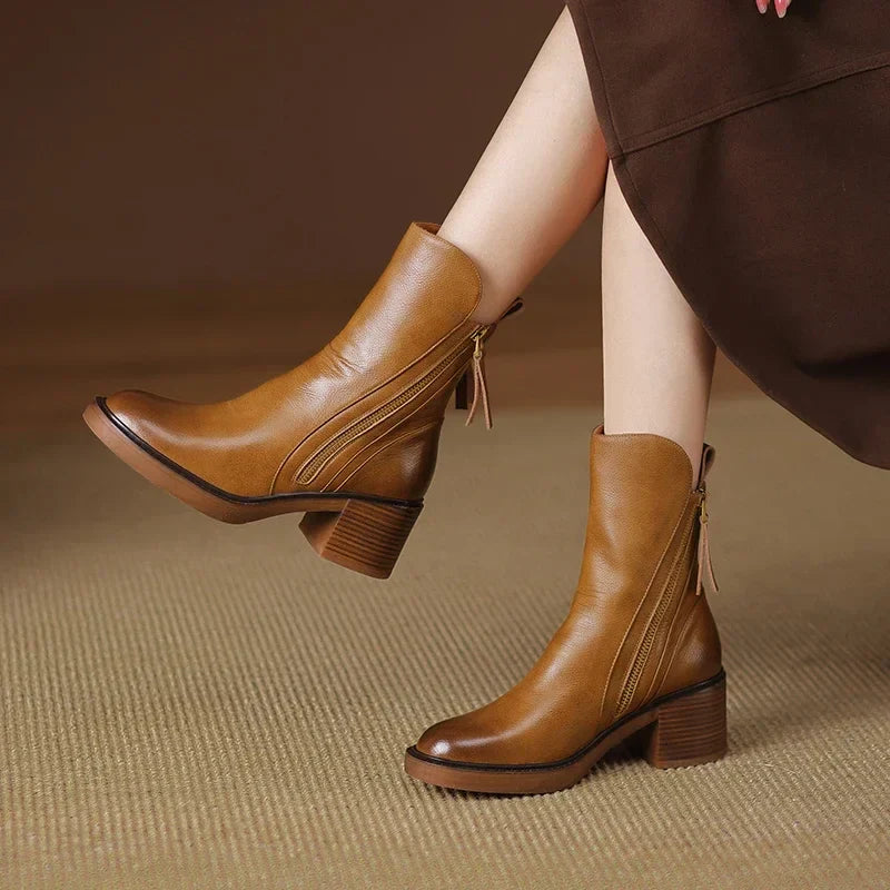 Black Zip-Up Block Heel Ankle Boots for Women 4