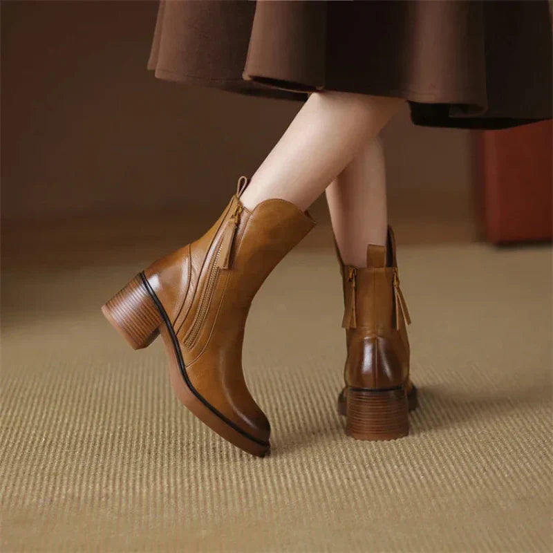 Black Zip-Up Block Heel Ankle Boots for Women 5