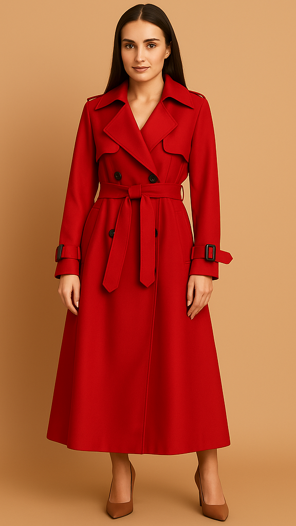 Long Double-Breasted Trench Coat with Belt