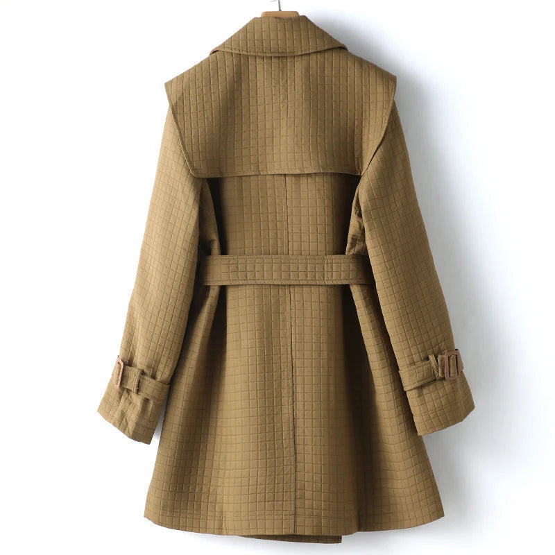 Checked Cotton Trench Coat with Waistband for Women 1