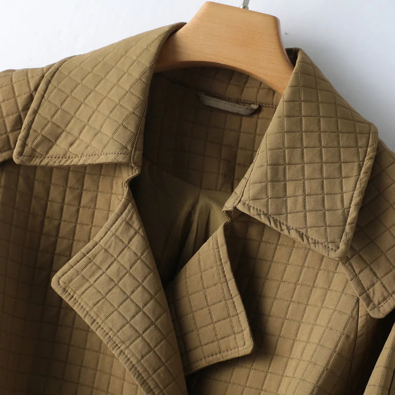 Checked Cotton Trench Coat with Waistband for Women 2