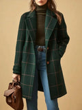 Checked Trench Coat for Women with Lapel Collar and Two-Button Closure 0