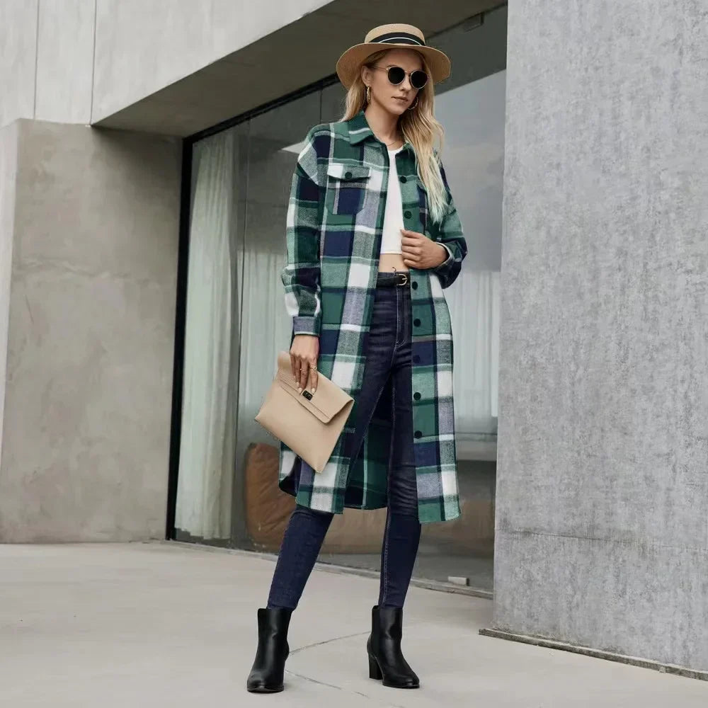 Checked Trench Coat with Side Slits and Practical Pockets 0