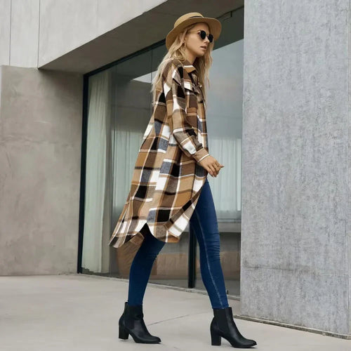 Checked Trench Coat with Side Slits and Practical Pockets 1