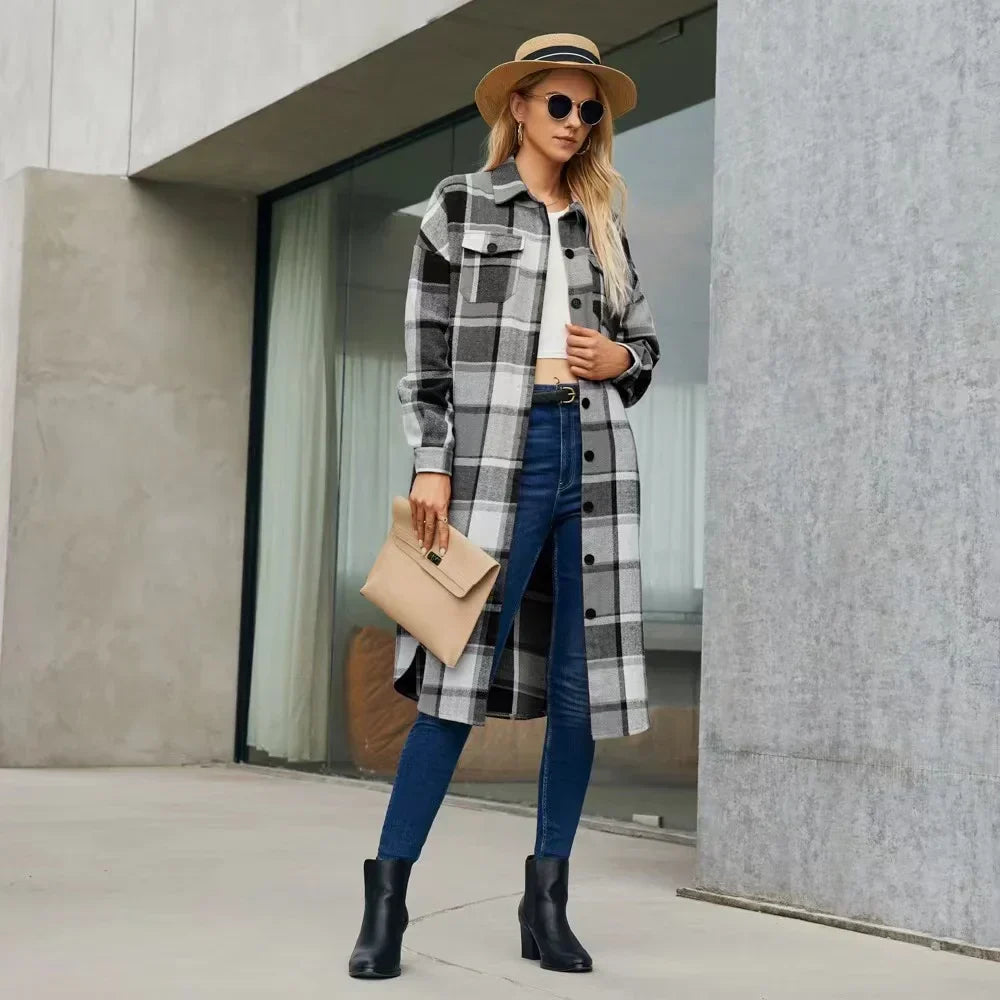 Checked Trench Coat with Side Slits and Practical Pockets 2