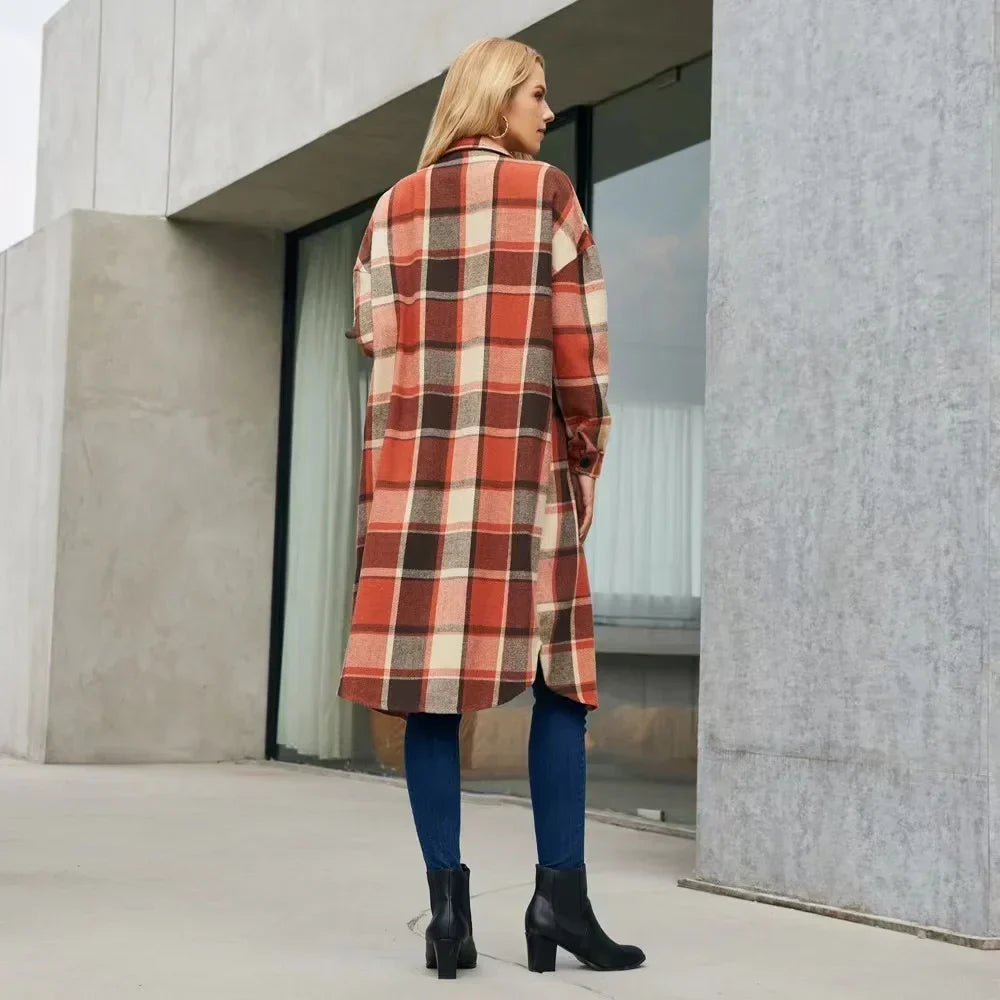 Checked Trench Coat with Side Slits and Practical Pockets 4