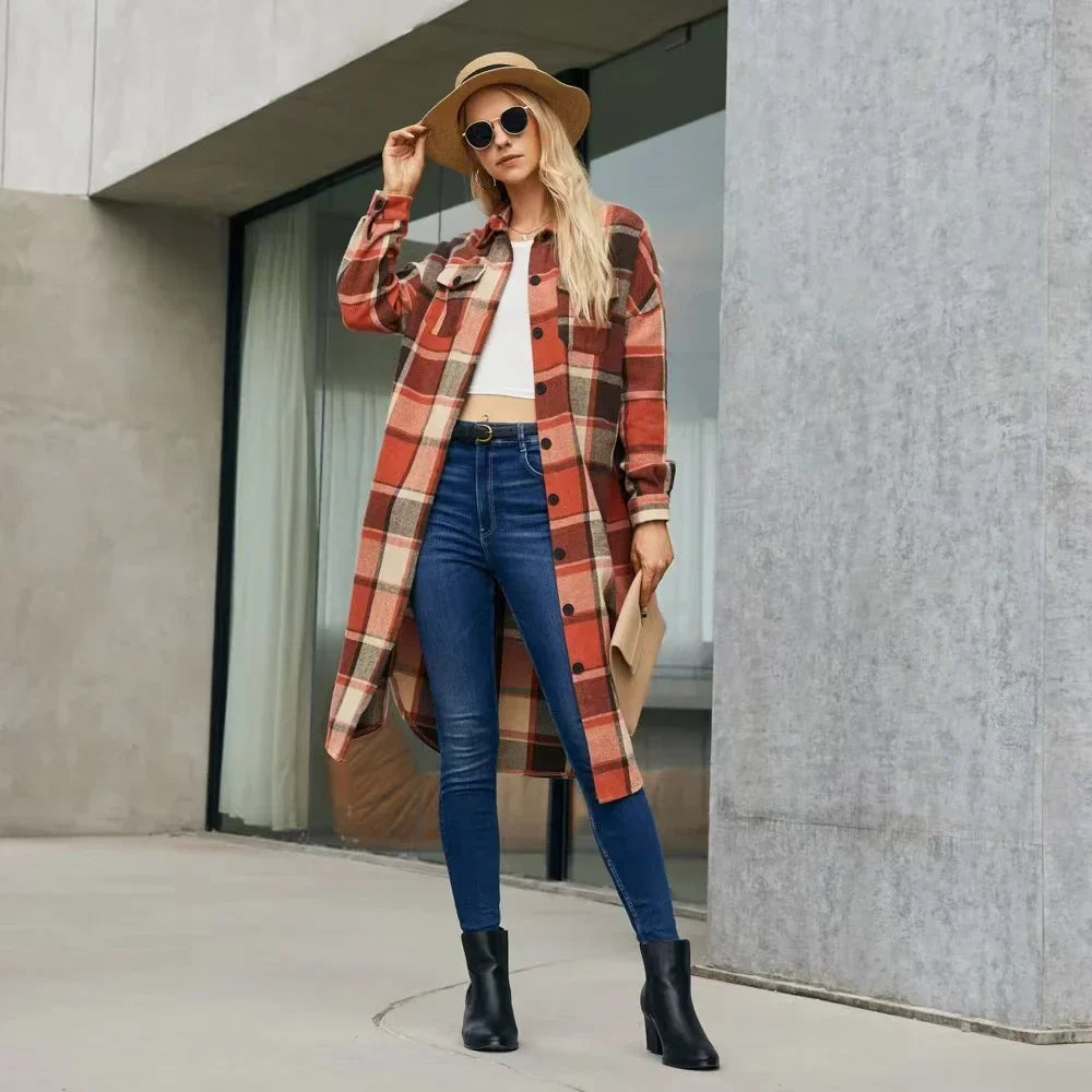 Checked Trench Coat with Side Slits and Practical Pockets 5
