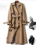 Classic Double-Breasted Black Trench Coat with Adjustable Waist Belt 0
