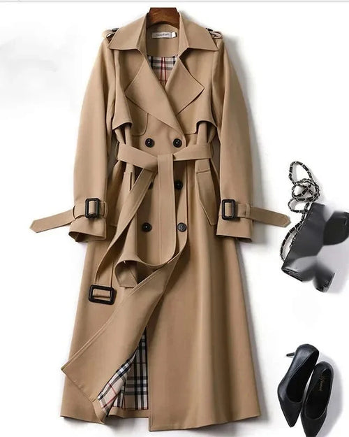 Classic Double-Breasted Black Trench Coat with Adjustable Waist Belt 0