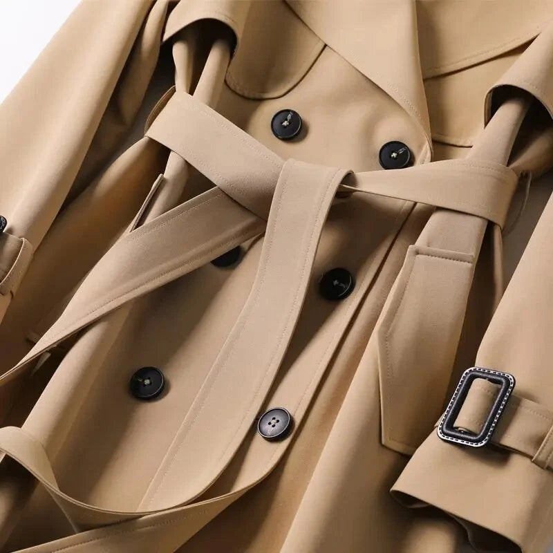 Classic Double-Breasted Black Trench Coat with Adjustable Waist Belt 2