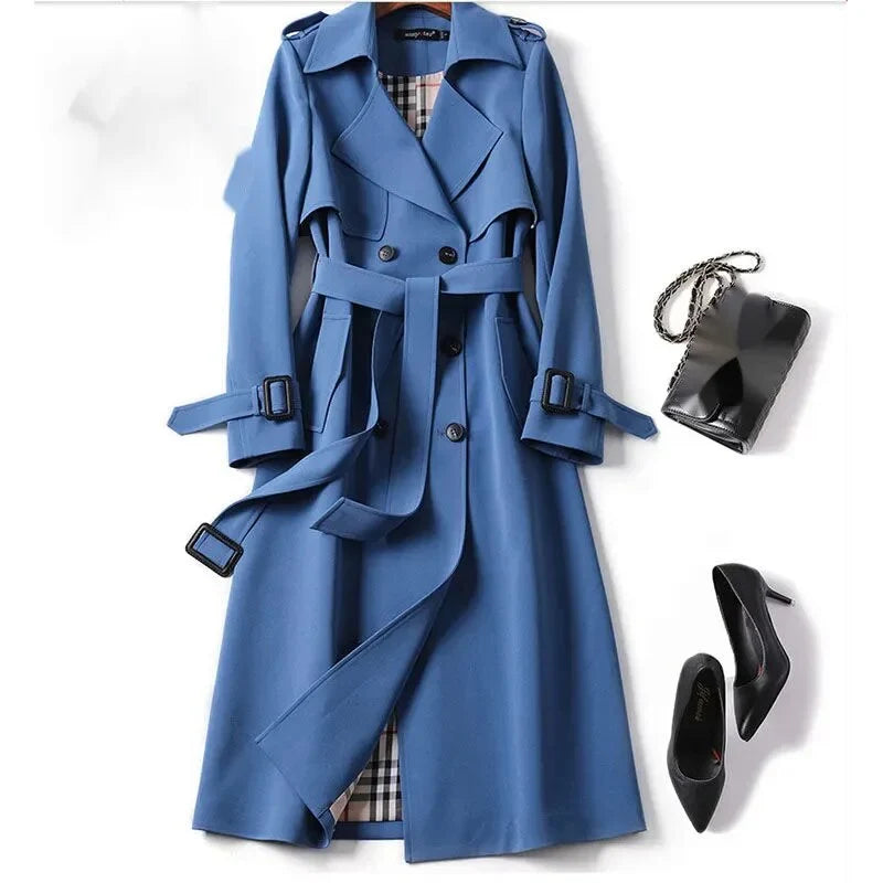 Classic Double-Breasted Black Trench Coat with Adjustable Waist Belt 3