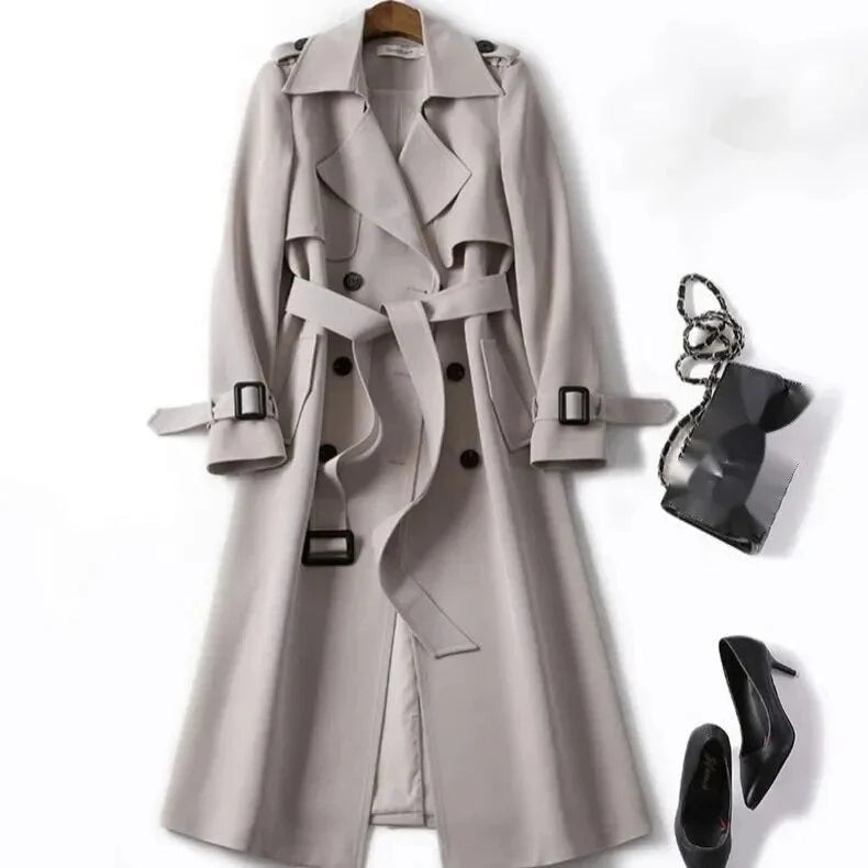 Classic Double-Breasted Black Trench Coat with Adjustable Waist Belt 5