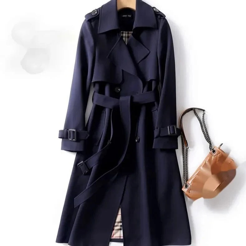 Classic Double-Breasted Black Trench Coat with Adjustable Waist Belt 6