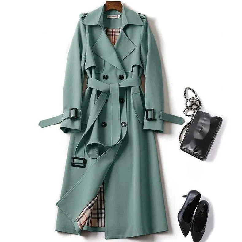 Classic Double-Breasted Black Trench Coat with Adjustable Waist Belt 8
