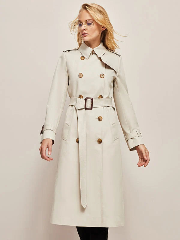 Classic Long Trench Coat with Double Button Closure 0