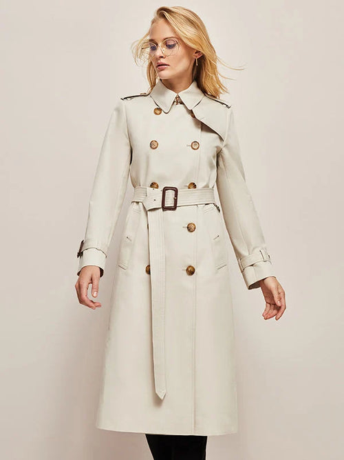 Classic Long Trench Coat with Double Button Closure 0