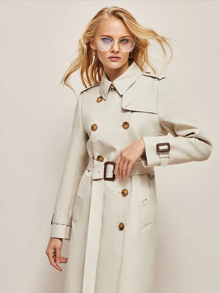 Classic Long Trench Coat with Double Button Closure 1