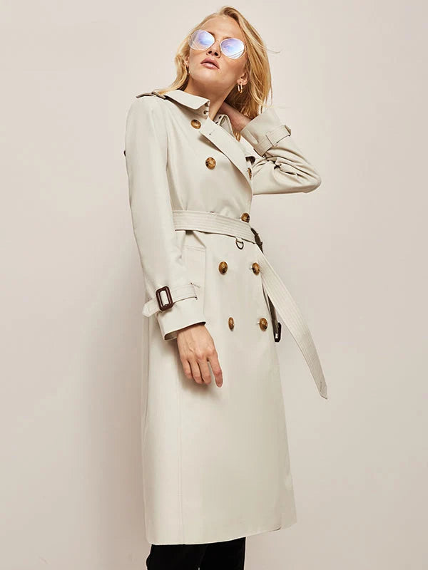 Classic Long Trench Coat with Double Button Closure 2
