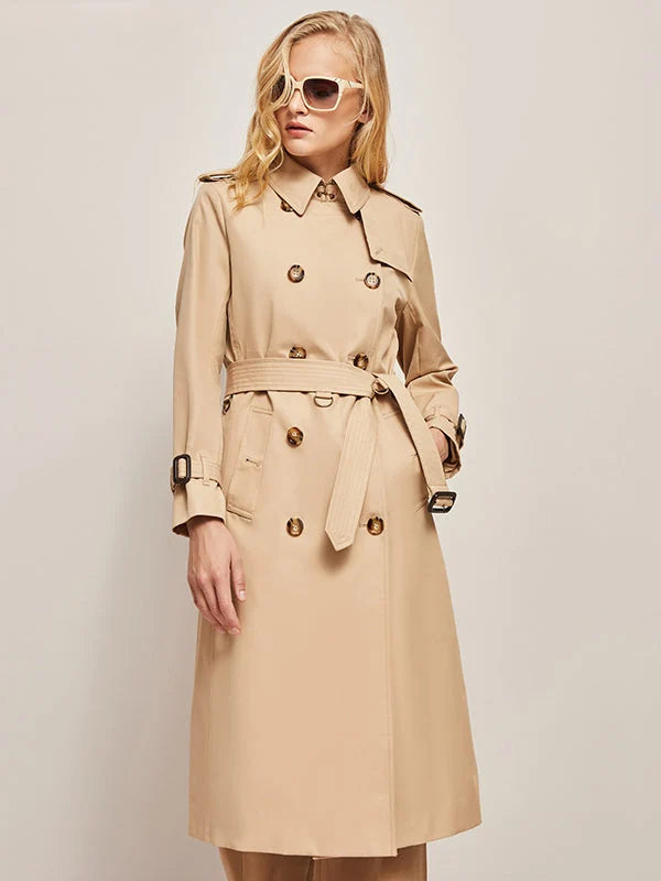 Classic Long Trench Coat with Double Button Closure 5