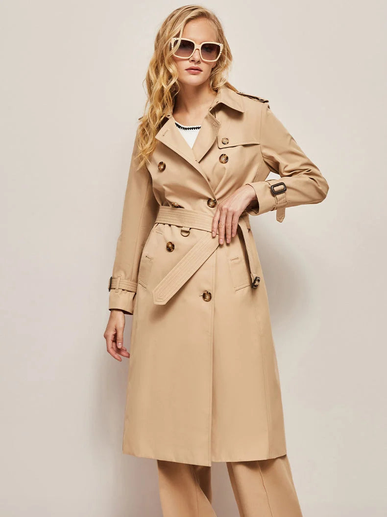 Classic Long Trench Coat with Double Button Closure 6