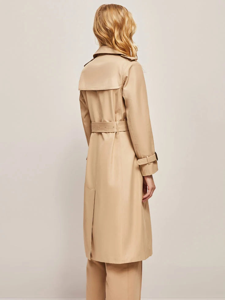 Classic Long Trench Coat with Double Button Closure 7