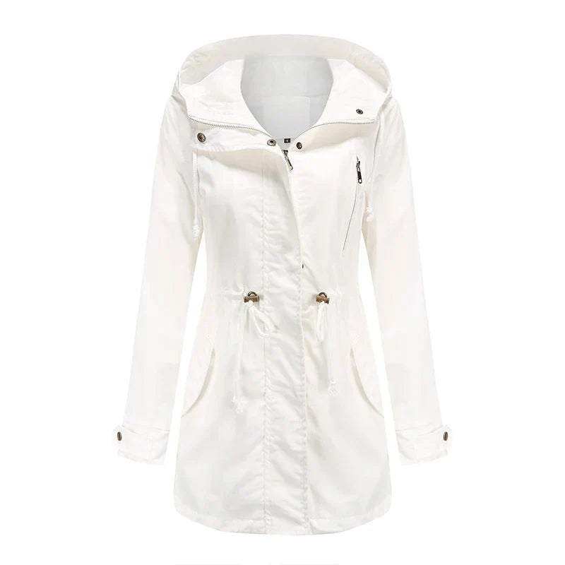 Cotton Hooded Trench Coat with Adjustable Drawstring Fit 0