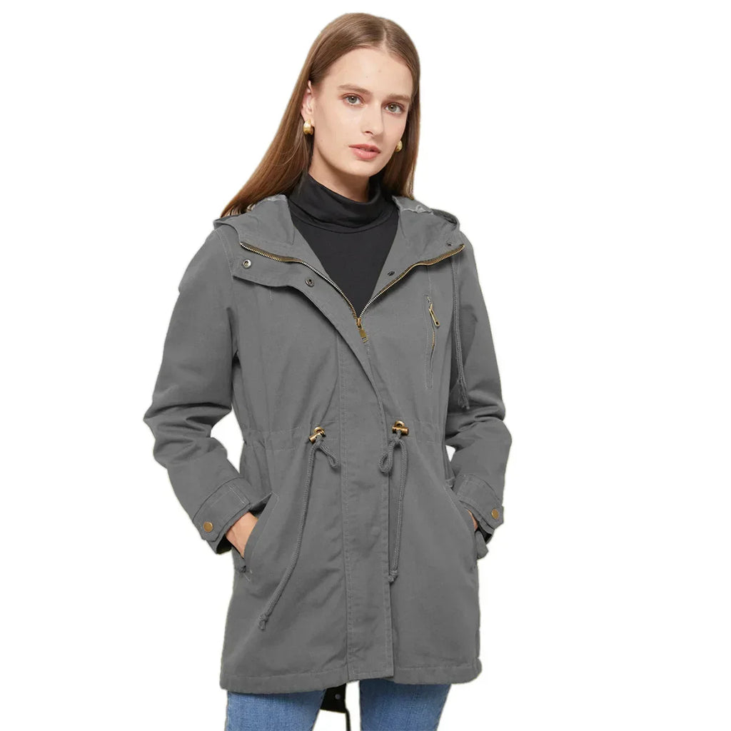 Cotton Hooded Trench Coat with Adjustable Drawstring Fit 1