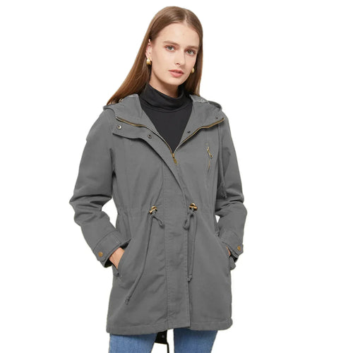 Cotton Hooded Trench Coat with Adjustable Drawstring Fit 1