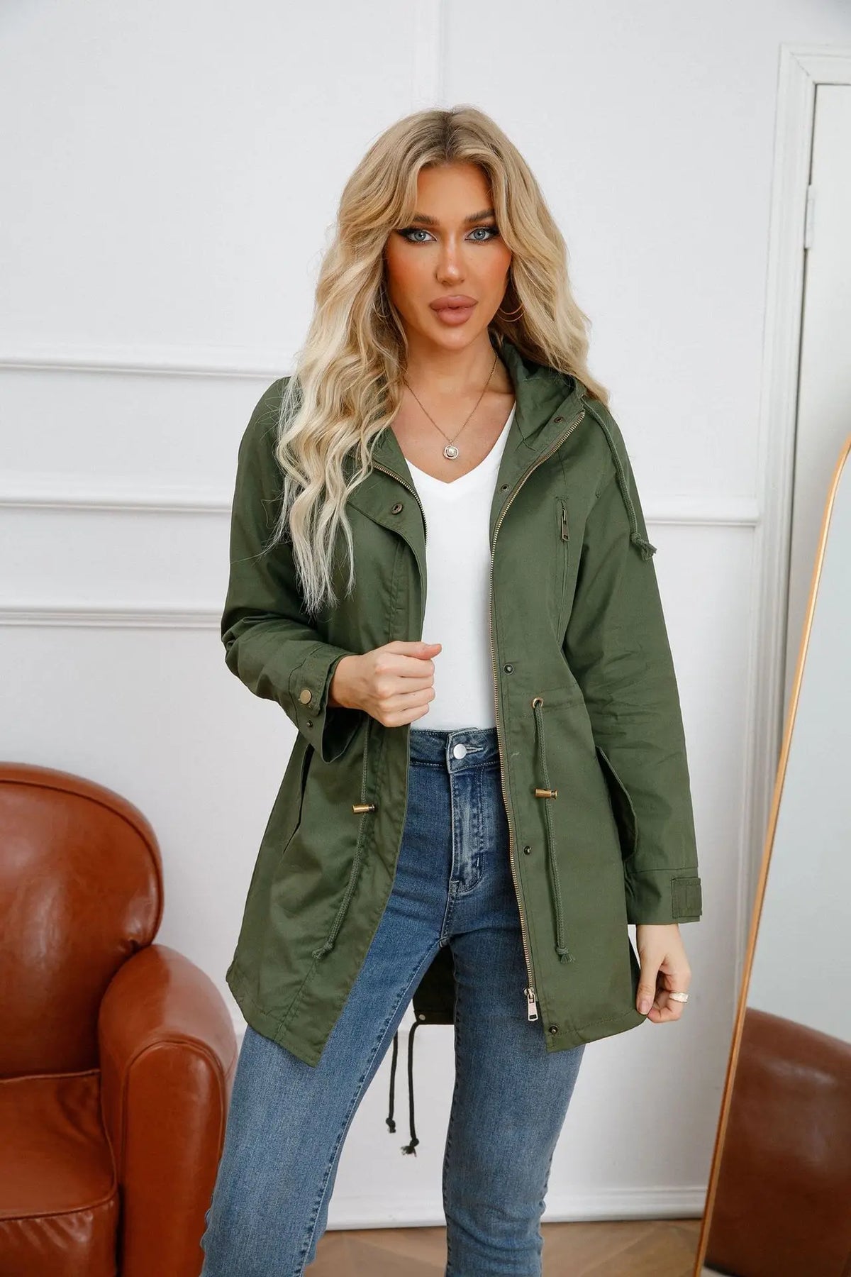 Cotton Hooded Trench Coat with Adjustable Drawstring Fit 2