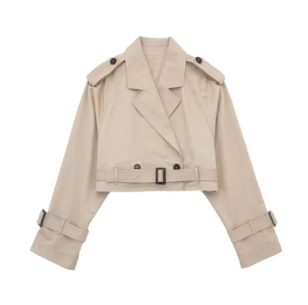 Cropped Trench Coat for Women with Tailored Fit - Lightweight Polyester 0