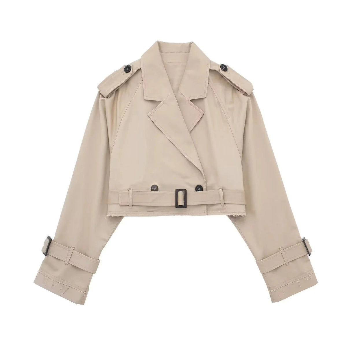 Cropped Trench Coat for Women with Tailored Fit - Lightweight Polyester 0