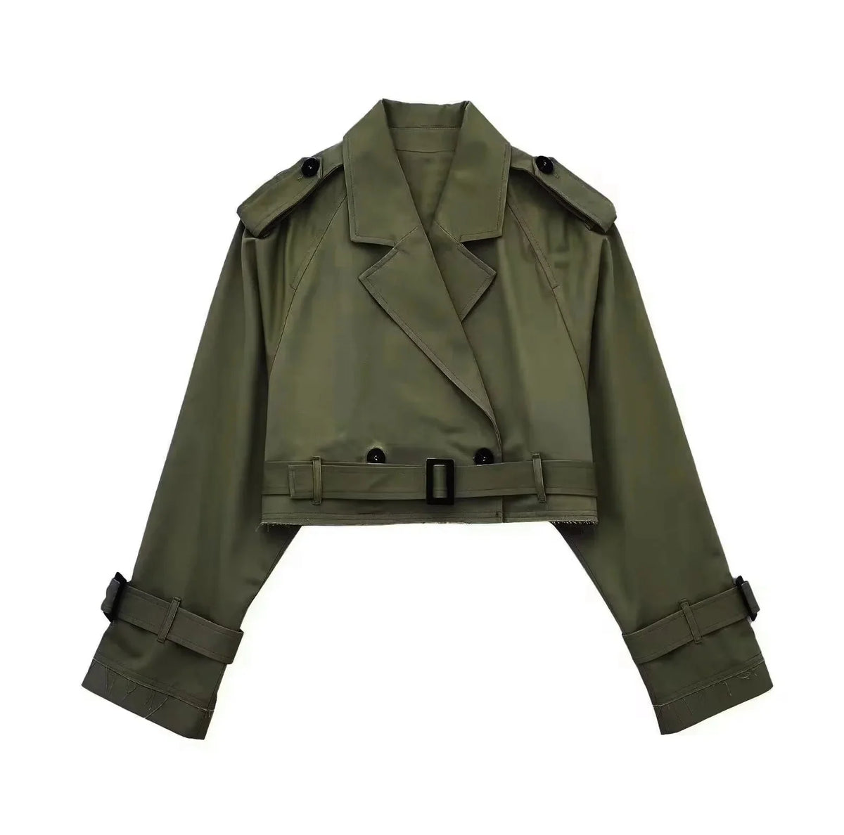 Cropped Trench Coat for Women with Tailored Fit - Lightweight Polyester 2