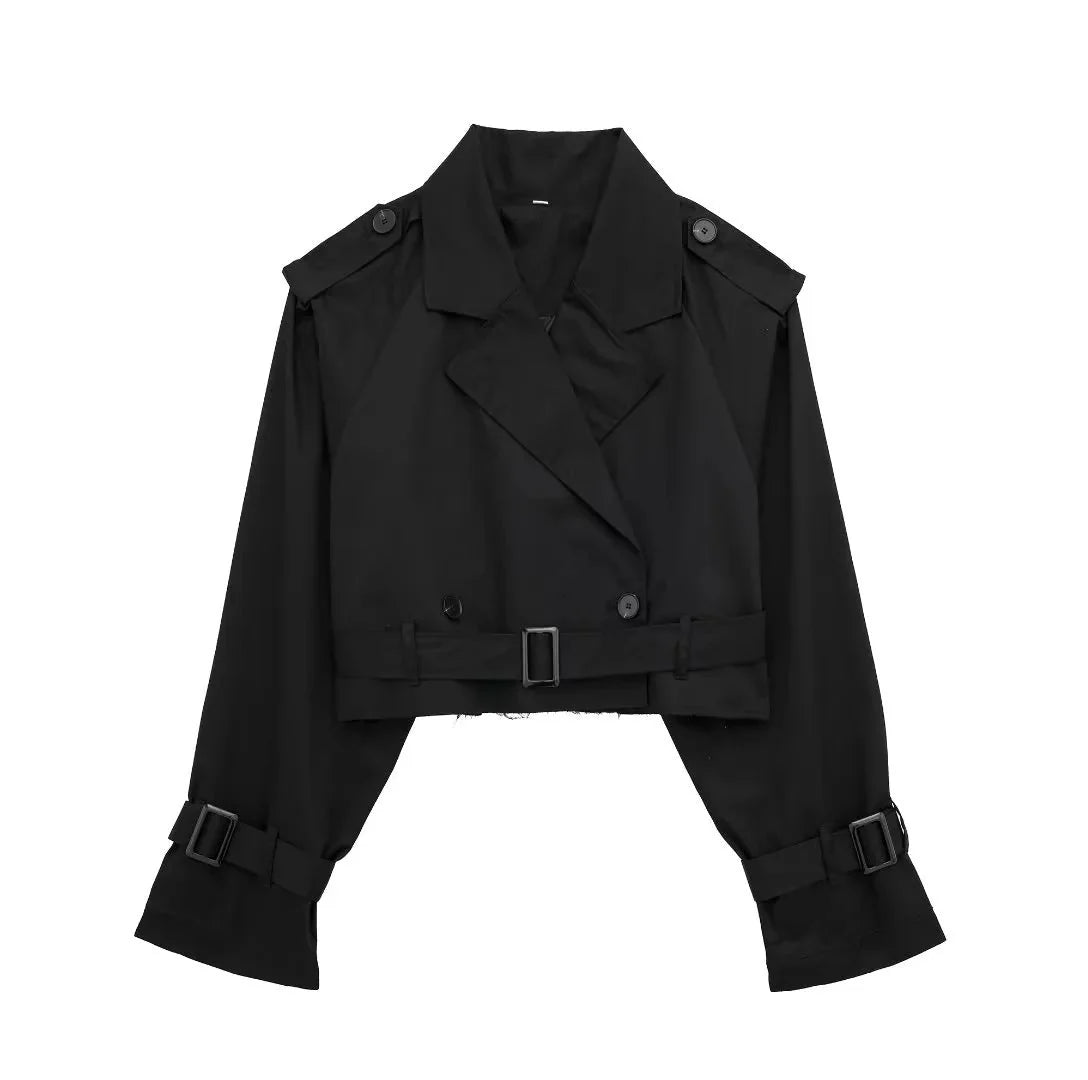 Cropped Trench Coat for Women with Tailored Fit - Lightweight Polyester 3