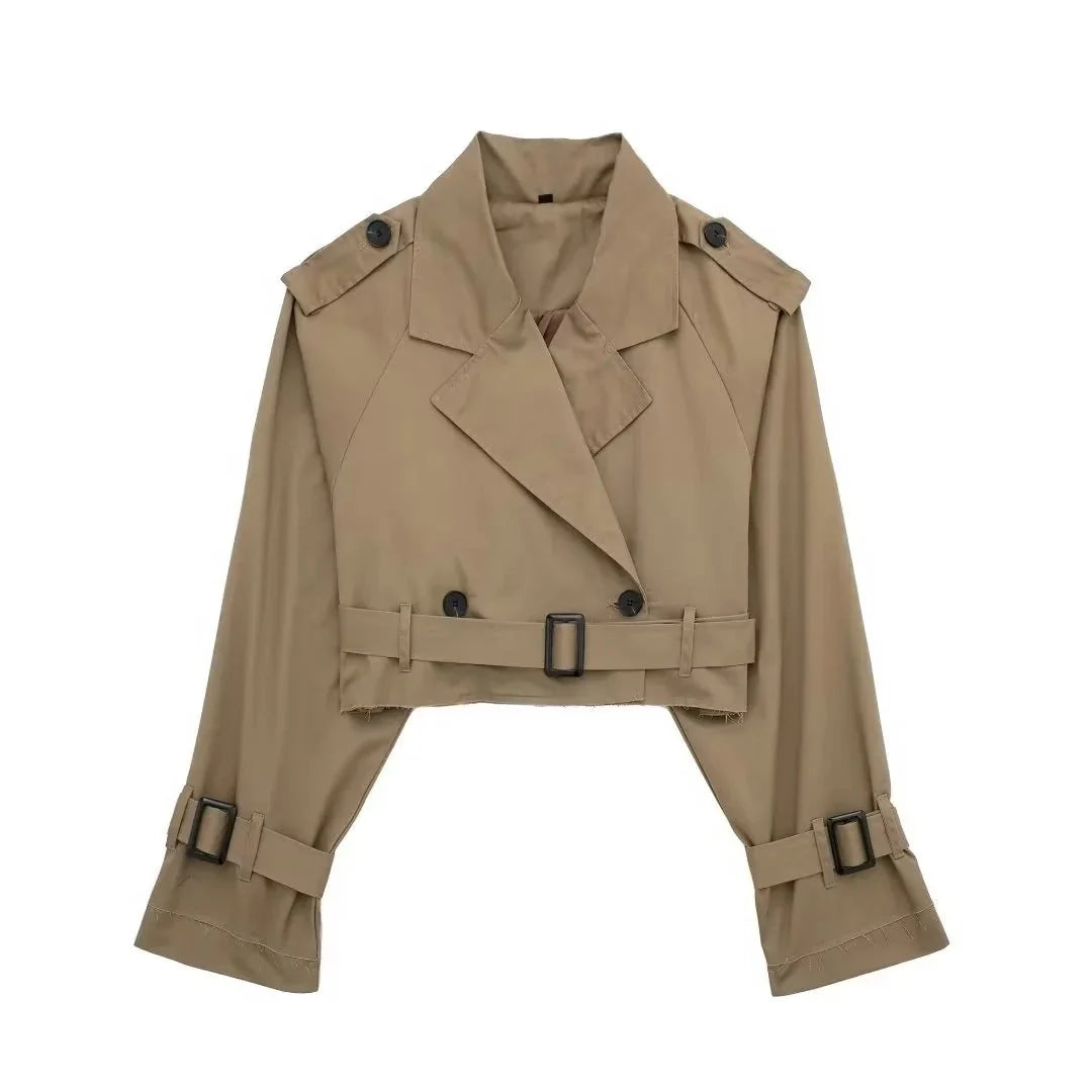 Cropped Trench Coat for Women with Tailored Fit - Lightweight Polyester 4
