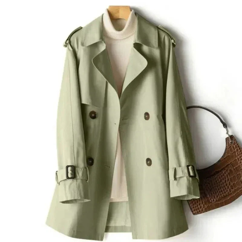 Double-Breasted Tailored Black Trench Coat for Women 1