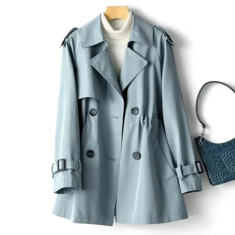 Double-Breasted Tailored Black Trench Coat for Women 2