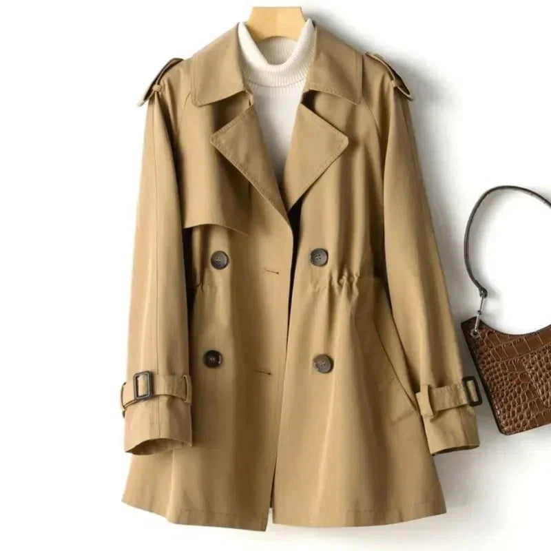Double-Breasted Tailored Black Trench Coat for Women 3