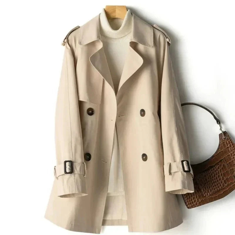 Double-Breasted Tailored Black Trench Coat for Women 4