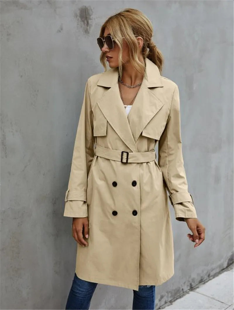 Double-Breasted Trench Coat with Waistband and Tailored Fit 0