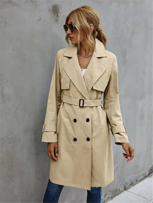 Double-Breasted Trench Coat with Waistband and Tailored Fit 0