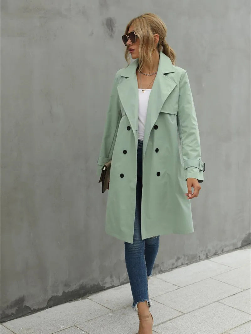Double-Breasted Trench Coat with Waistband and Tailored Fit 2