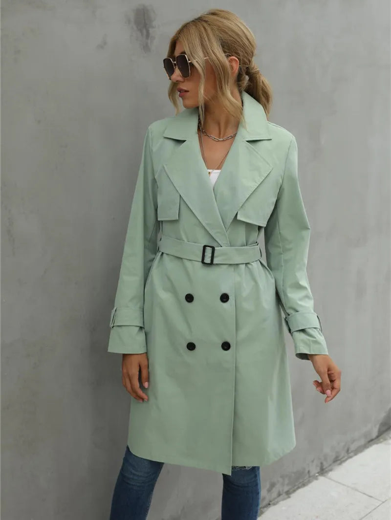 Double-Breasted Trench Coat with Waistband and Tailored Fit 3