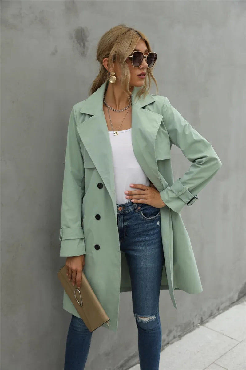 Double-Breasted Trench Coat with Waistband and Tailored Fit 4