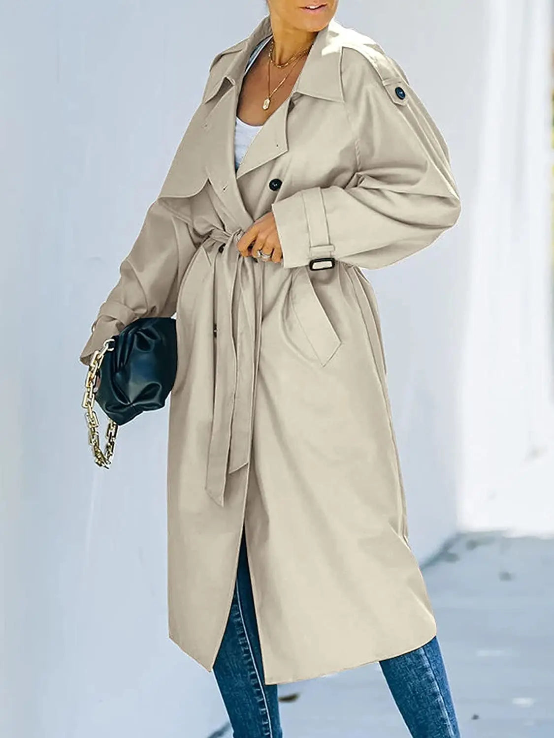 Double-Woven Long Trench Coat with Structured Fit 1