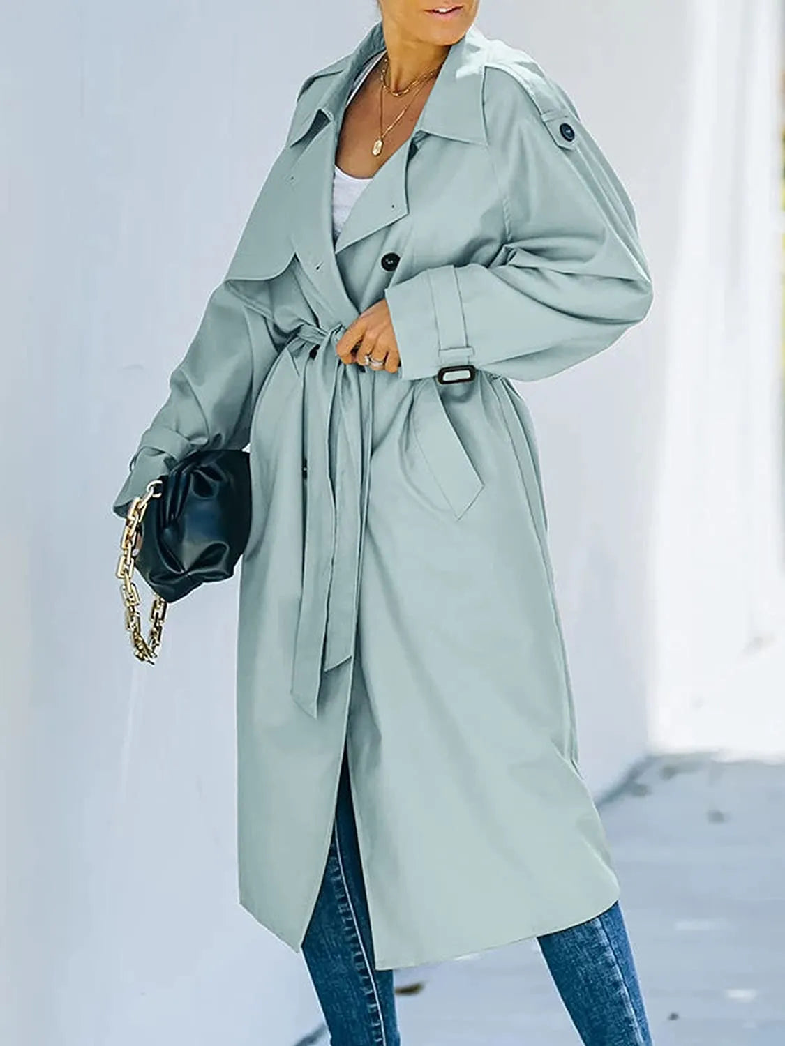 Double-Woven Long Trench Coat with Structured Fit 2