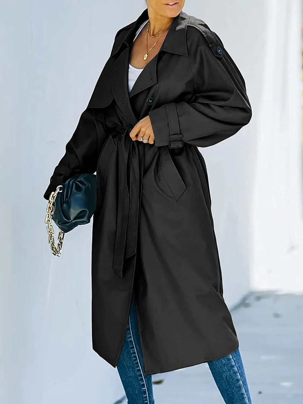 Double-Woven Long Trench Coat with Structured Fit 4